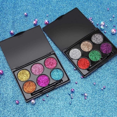 DNM Shining Eye Shadow Pearlescent Eyeshadow Pallete 6 Colors/Set Glittering Powder Super Bright Glitter Eye Makeup With Brush